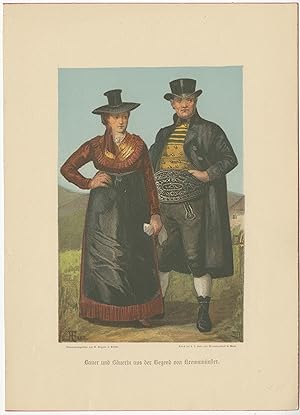 Antique Print of a Farmer and his Wife from the region of Kremsmünster (c.1890)
