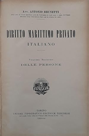 Imagen del vendedor de Diritto marittimo privato italiano (volume secondo) delle persone a la venta por librisaggi