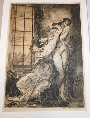 "THE UNMASKING": An ORIGINAL DRYPOINT & ETCHING SIGNED by the artist ALBERT STERNER.