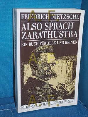 Bild des Verkufers fr Also sprach Zarathustra Goldmann-Klassiker , Bd. 7526 zum Verkauf von Antiquarische Fundgrube e.U.