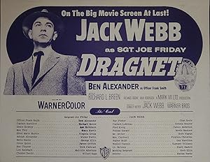 Dragnet Synopsis Sheet 1954 Jack Webb, Ben Alexander