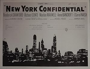 Seller image for New York Confidential Synopsis Sheet 1955 Broderick Crawford, Richard Conte for sale by AcornBooksNH