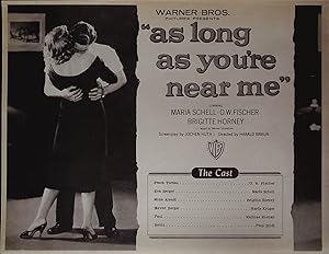 Seller image for As Long As You're Near Me Synopsis Sheet 1953 Maria Schell, O.W. Fischer for sale by AcornBooksNH