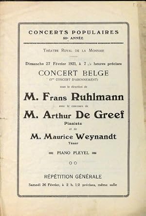 [Programmheft] Concerts populaires. 55e année. Concert Belge (5me concert d`abonnement) sous la d...