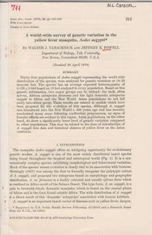 Bild des Verkufers fr A world-wide survey of genetic variation in the yellow fever mosquito, Aedes aegypti zum Verkauf von Robinson Street Books, IOBA