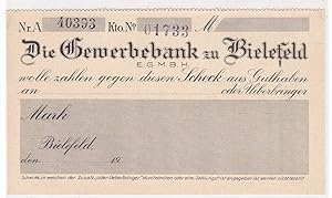 Gewerbebank zu Bielefeld um 1900 Abschnitt Scheck Guthaben blanko Ueberbringer