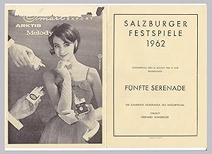 Programm Salzburger Festspiele 1962 fünfte Serenade Mozart Gerhard Wimberger