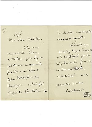 Lettre autographe signée adressée à Camille Pissarro : "Cela vous ennuirait-il [sic] d'écrire à M...