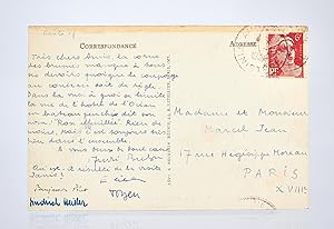 Carte postale autographe inédite d'André Breton signée par lui-même, sa femme Elisa, Benjamin Pér...