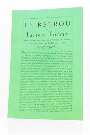 Image du vendeur pour Prire d'insrer de "Le Btrou" mis en vente par Librairie Le Feu Follet