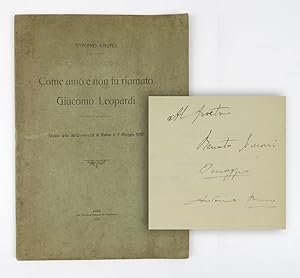 Come amò e non fu riamato Giacomo Leopardi. Studio letto allUniversità di Roma il 7 maggio 1912