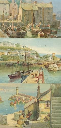 Fishing At Cornwall Harbour 3x Oilette Painting Postcard s