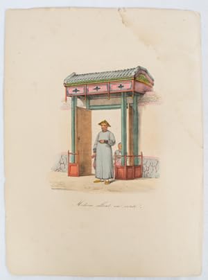 Hand Coloured Lithographic plate: Médecin allant en visite. From La Chine, Moeurs, Usages, Costum...