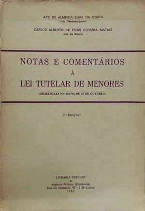 Seller image for NOTAS E COMENTRIOS  LEI TUTELAR DE MENORES. for sale by Livraria Castro e Silva