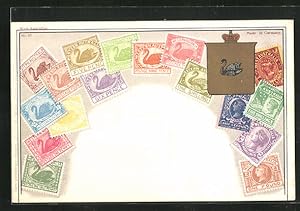 Ansichtskarte Briefmarken und Wappen von Western Australia