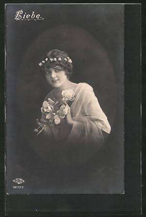 Bild des Verkufers fr Ansichtskarte Liebe, Frulein mit Blumen, Allegorie zum Verkauf von Bartko-Reher