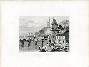 Suiza. Basle on the Rhine grabado por J. Sands de un dibujo de Samuel Prout