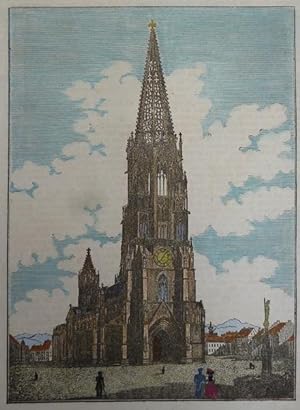 kolorierter Holzstich Der Münster in Freiburg
