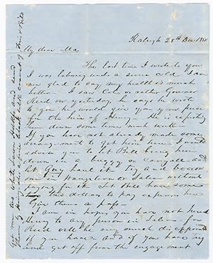 [AUTOGRAPH LETTER, SIGNED, FROM J.A. WAUGH TO HIS MOTHER, DISCUSSING THE HIRING OF A SLAVE NAMED ...