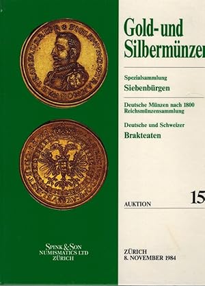 Bild des Verkufers fr Gold- und Silbermnzen Spezialsammlung Siebenbrgen. Deutsche Mnzen nach 1800. Reichsmnzensammlung. Deutsche und Schweizer Brakteaten. [Katalog zur] Auktion 15. 8. November 1984. zum Verkauf von Antiquariat Fluck