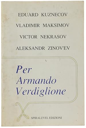 Immagine del venditore per PER ARMANDO VERDIGLIONE.: venduto da Bergoglio Libri d'Epoca