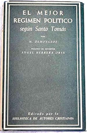 Imagen del vendedor de El Mejor Rgimen Poltico Segn Santo Toms a la venta por Guido Soroka Bookseller