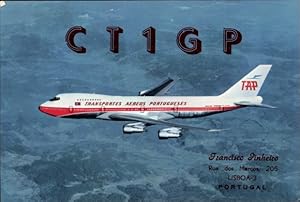 Bild des Verkufers fr Ansichtskarte / Postkarte Passagierflugzeug Boeing 747 B Navigator Jet, TAP Airlines, QSL Funker CT1GP, Francisco Pinheiro zum Verkauf von akpool GmbH