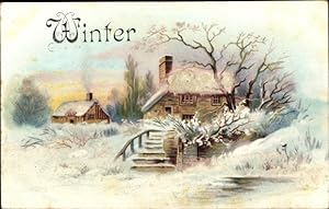 Litho Winter, Allegorie, Landschaft, Häuser