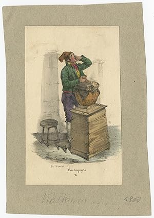 Antique Print of a Chestnut Vendor by Bianchi (c.1840)