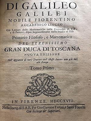 Bild des Verkufers fr Opere di Galileo Galilei Nobile Fiorentino zum Verkauf von PEN ULTIMATE RARE BOOKS