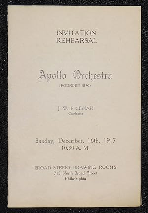 Seller image for Apollo Orchestra program -- Conductor J. W. F. Leman [La Nuit et L'Amour by Augusta Holmes] for sale by Classic Books and Ephemera, IOBA