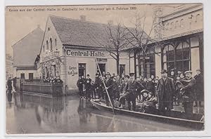 88583 Ak Gruß aus der Central Halle in Gaschwitz bei Hochwasser 1909