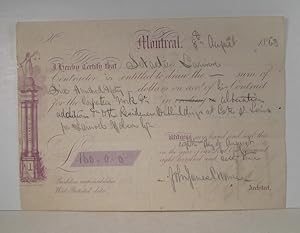 Receipt. Signed. Montreal. 8 August 1862