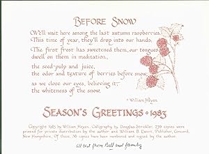 Seller image for Before Snow (poem, Christmas 1983) for sale by Eureka Books