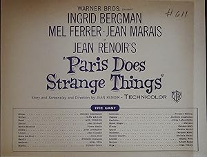 Seller image for Paris Does Strange Things Synopsis Sheet 1957 Ingrid Bergman, Jean Marais for sale by AcornBooksNH