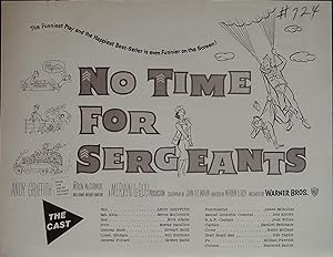 Imagen del vendedor de No Time for Sergeants Synopsis Sheet 1958 Andy Griffith, Myron McCormick a la venta por AcornBooksNH