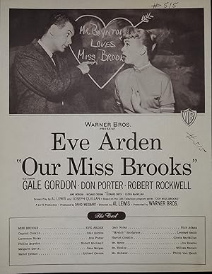 Bild des Verkufers fr Our Miss Brooks Synopsis Sheet 1956 Eve Arden, Gale Gordon zum Verkauf von AcornBooksNH