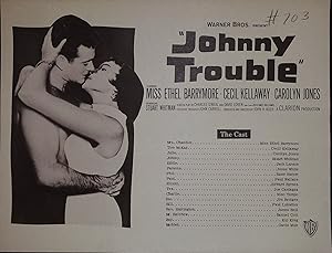 Johnny Trouble Synopsis Sheet 1957 Ethel Barrymore, Cecil Kellaway, Stuart Whitman