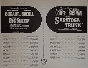 Image du vendeur pour The Big Sleep / Saratoga Trunk Synopsis Sheet 1954 Humphey Bogart mis en vente par AcornBooksNH