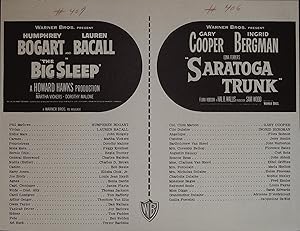 The Big Sleep / Saratoga Trunk Synopsis Sheet 1954 Humphey Bogart