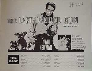 The Left-Handed Gun Synopsis Sheet 1958 Paul Newman, Lita Milan