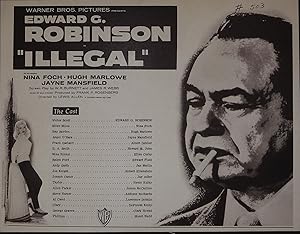 Imagen del vendedor de Illegal Synopsis Sheet 1955 Edward G. Robinson, Nina Foch a la venta por AcornBooksNH