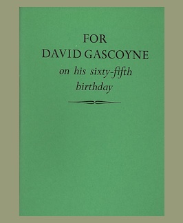 Bild des Verkufers fr For David Gascoyne on His Sixty-Fifth Birthday 10 October 1981. zum Verkauf von Jeff Maser, Bookseller - ABAA