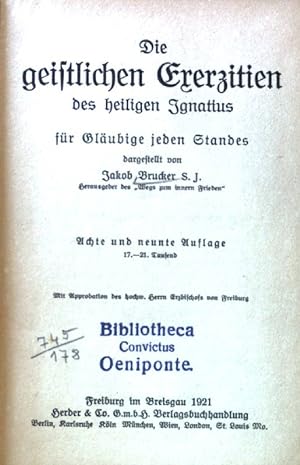 Seller image for Die geistlichen Exerzitien des heiligen Ignatius fr Glubige jeden Standes; Aszetische Bibliothek; for sale by books4less (Versandantiquariat Petra Gros GmbH & Co. KG)