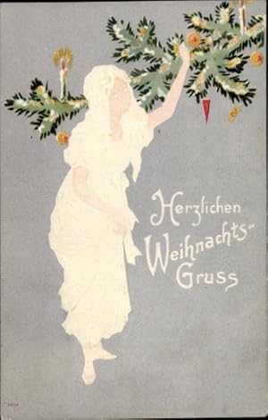 Ansichtskarte / Postkarte Glückwunsch Weihnachten, Tannenbaum, Kerzen, Junge Frau