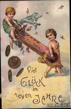Präge Ansichtskarte / Postkarte Glückwunsch Neujahr, Kinder, Geld, Münzen