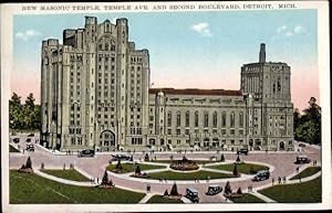 Immagine del venditore per Ansichtskarte / Postkarte Detroit Michigan USA, New Masonic Temple, Temple Avenue and Second Boulevard venduto da akpool GmbH