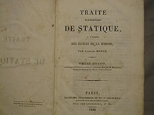 Bild des Verkufers fr Traite Elementaire de Statique a L'usage Des Ecoles de la Marine. Paris, 1826. zum Verkauf von J & J House Booksellers, ABAA