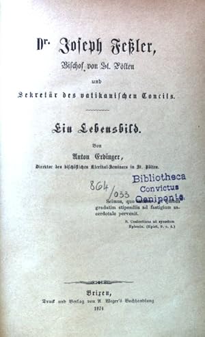 Imagen del vendedor de Dr. Joseph Feler, Bischof von St. Psten und Sekretr des vatikanischen Concils; a la venta por books4less (Versandantiquariat Petra Gros GmbH & Co. KG)