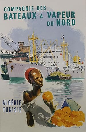 "Cie des BATEAUX à VAPEUR DU NORD" Affiche originale entoilée / Litho par A. BRENET / Imp. LA PHO...